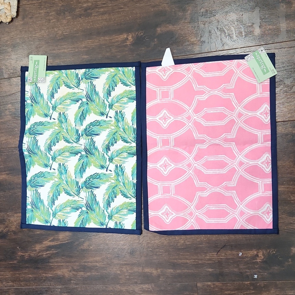 nwt THE SPRING SHOP (2) reversible placemats 1pr palm leaf lattice table linens